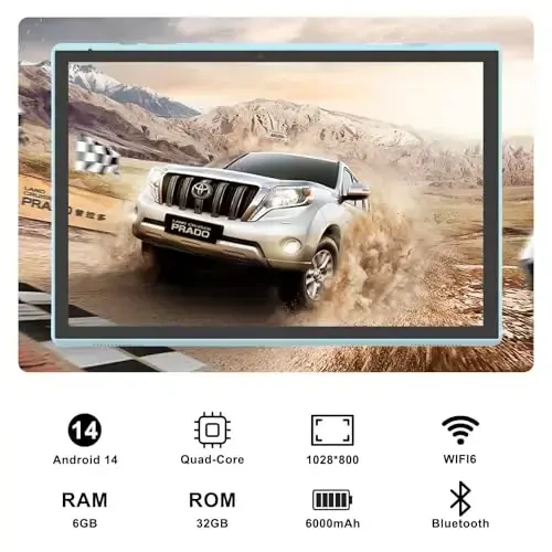 10 dyuymli planshet, planshet himoya qutisi va stilus bilan, Android 14 planshetlari, 6 GB RAM 32 GB ROM/1 TB kengaytma, 8 soat 6000 mA/soat batareya Wi-Fi Bluetooth 10,1