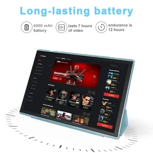 10 dyuymli planshet, planshet himoya qutisi va stilus bilan, Android 14 planshetlari, 6 GB RAM 32 GB ROM/1 TB kengaytma, 8 soat 6000 mA/soat batareya Wi-Fi Bluetooth 10,1
