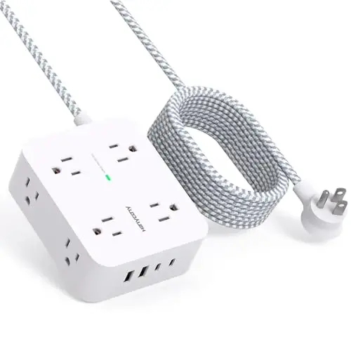 10 Ft Surge Protector Power Strip, HANYCONY Extension Cord with 8 AC Outlets 4 USB (2 USB C) Ports, Flat Plug, Wall Mount Desk USB Charging Station for Home - 3
