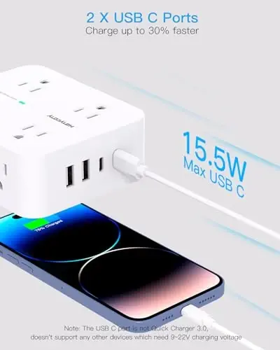 10 Ft Surge Protector Power Strip, HANYCONY Extension Cord with 8 AC Outlets 4 USB (2 USB C) Ports, Flat Plug, Wall Mount Desk USB Charging Station for Home - 5