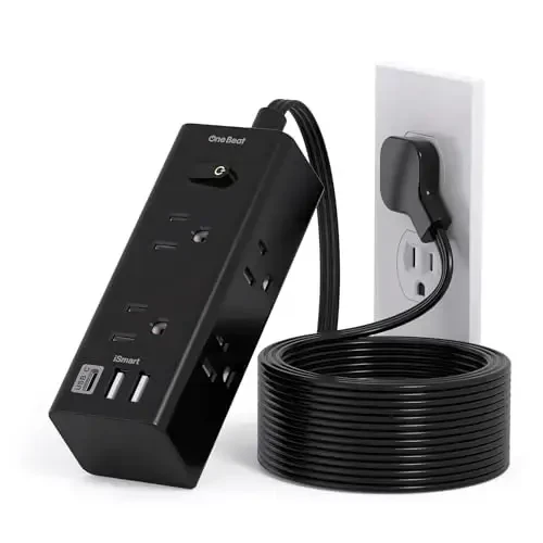 10Ft Extension Cord with Multiple Outlets, Flat Plug Power Strip Surge Protector with 10 Ft Long Cord, 6 Outlet 3 USB Ports (1 USB C), Multi Outlet Wall Plug for Travel, Dorm Room Essentials-Black 