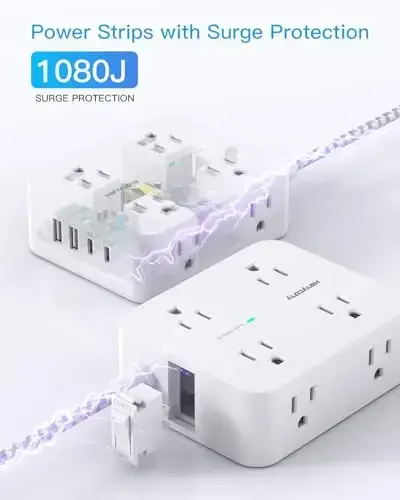 10 Ft Extension Cord with Multiple Outlets, HANYCONY Flat Plug Power Strip Surge Protector 10 Ft Long Cord, 8 Outlets 30W USB C Charger (2 USB C), Multi Plug Outlet for College Dorm Room Essentials - 5