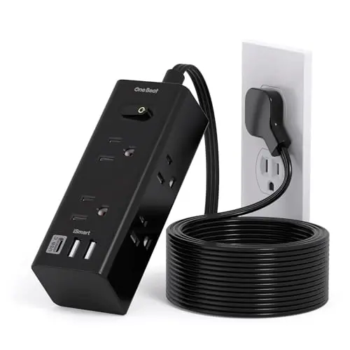 10 Ft Uzaytirgich Ko'p Rozetkali, Yassi Vilkali Elektr Tasmali Aşırı Gerilim Koruyucusu 10 Ft Uzun Kordonli, 6 Rozetka 3 USB Port (1 USB C), Sayohat, Yotoqxona Zaruriyatlari uchun Ko'p Rozetkali Devor Vilkasi-Qora - ONE BEAT