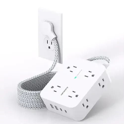 10 ft Uzaytirgich sim, HANYCONY 1080J kuchlanishdan himoya qiluvchi tok uzatgich 8 AC rozetka va 4 USB porti (2 USB-C) bilan, devorga o'rnatish, uy ofisi kolleji yotoqxonasi uchun stol usti zaryadlash stantsiyasi - 1