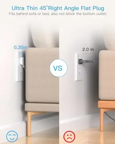 10 ft Uzaytirgich sim, HANYCONY 1080J kuchlanishdan himoya qiluvchi tok uzatgich 8 AC rozetka va 4 USB porti (2 USB-C) bilan, devorga o'rnatish, uy ofisi kolleji yotoqxonasi uchun stol usti zaryadlash stantsiyasi - 4