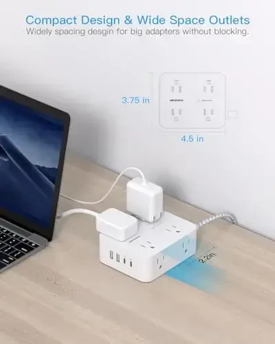 10 Ft Uzaytirish kabeli, bir nechta rozetkalar bilan, HANYCONY tekis vilkali elektr uzatgich surge himoyachisi 10 Ft uzun kabel, 8 rozetka 30W USB C zaryadlovchi (2 USB C), Kollej yotoqxonasi uchun ko'p vilkali rozetka - 6