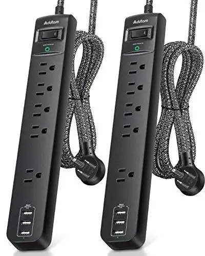 10Ft Long Surge Protector Power Strip - Extension Cord with Multiple Outlets, 5 Widely Outlets 3 USB Charging Ports, Flat Plug Overload Surge Protection, Wall Mount for Home, Office ETL Listed, 2 Pack - ADDTAM