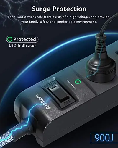 10Ft Long Surge Protector Power Strip - Extension Cord with Multiple Outlets, 5 Widely Outlets 3 USB Charging Ports, Flat Plug Overload Surge Protection, Wall Mount for Home, Office ETL Listed, 2 Pack - 5