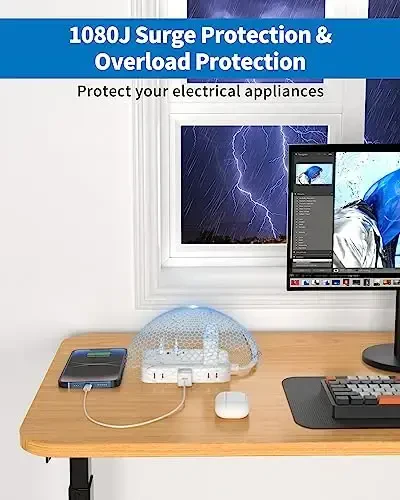 10 futlik yassi uzaytirgich sim, 6 rozetkali yassi vilkali tokdan himoya qiluvchi tarmoq filtri, 4 USB portli, devorga o'rnatilgan rozetka uzaytirgichi, ichki, uy, ofis jihozlari, yotoqxona uchun haddan tashqari yuklanishdan himoya - 4