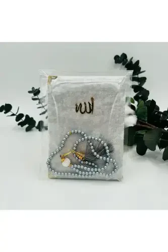10 Grey Velvet Yaseen Book and Pearl Rosary Set in Cellophane (Mawlid-Hajj-Umrah-Circumcision) - GREY - LENAGIFTWORKSHOP (1)