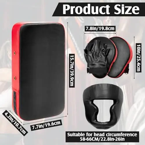 10 In1 Punching Mitts Kick Pack Set Boxing Mitts Focus Pads Boxing Gloves Boxing Safety Head Guard Wrist Band for Boxing, Kickboxing, Karate, Muay Thai, MMA Training - 3