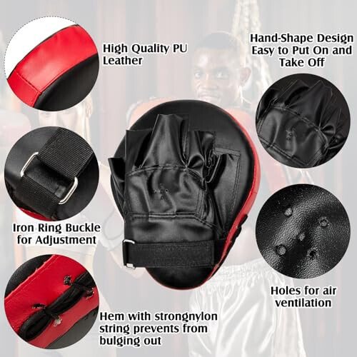 10 In1 Punching Mitts Kick Pack Set Boxing Mitts Focus Pads Boxing Gloves Boxing Safety Head Guard Wrist Band for Boxing, Kickboxing, Karate, Muay Thai, MMA Training - 6