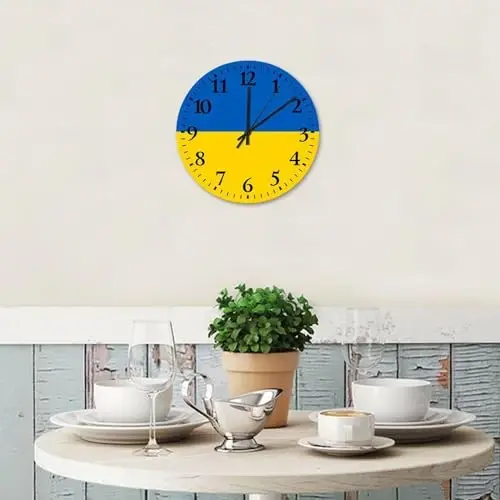 10 Inch Silent Non-Ticking Wall Clocks Battery Operated Ukraine Flag Home Decoration for Kitchen Tactical Nation Patriotic Modern Round Wooden Wall Clock Rustic for Auto Shop Workshop - WODEVOR (1)