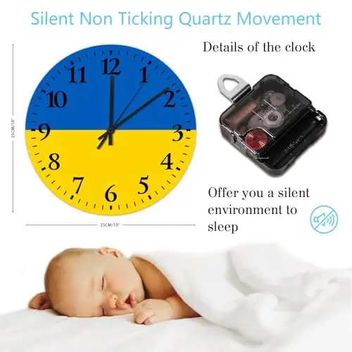 10 Inch Silent Non-Ticking Wall Clocks Battery Operated Ukraine Flag Home Decoration for Kitchen Tactical Nation Patriotic Modern Round Wooden Wall Clock Rustic for Auto Shop Workshop - 3