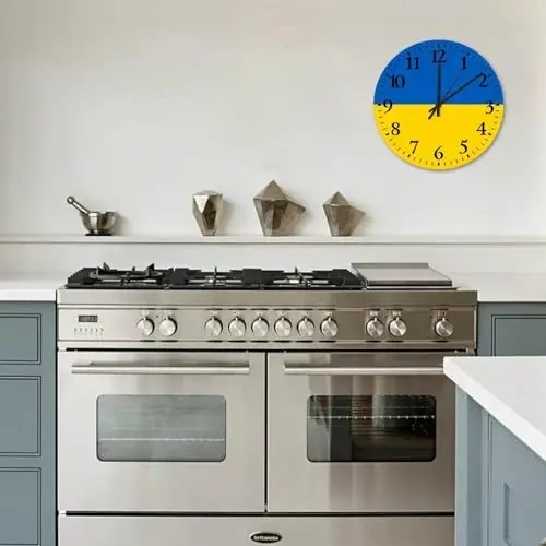 10 Inch Silent Non-Ticking Wall Clocks Battery Operated Ukraine Flag Home Decoration for Kitchen Tactical Nation Patriotic Modern Round Wooden Wall Clock Rustic for Auto Shop Workshop - 6