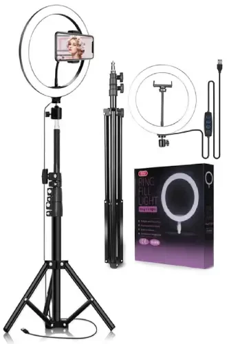 10 Inch Ring Light 120 Led Influencer Youtuber Tiktok Phone Holder Makeup Light 2.1 Mt Tripod-BLACK - 1