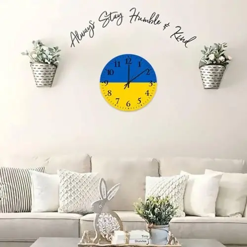 10 Inch Silent Non-Ticking Wall Clocks Battery Operated Ukraine Flag Home Decoration for Kitchen Tactical Nation Patriotic Modern Round Wooden Wall Clock Rustic for Auto Shop Workshop - 5