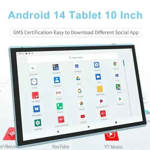 10 Inch Tablet With Tablet protective Case and Stylus, Android 14 Tablets, 6GB RAM 32GB ROM/1TB Expansion, 8H 6000mah Battery Wifi Bluetooth 10.1