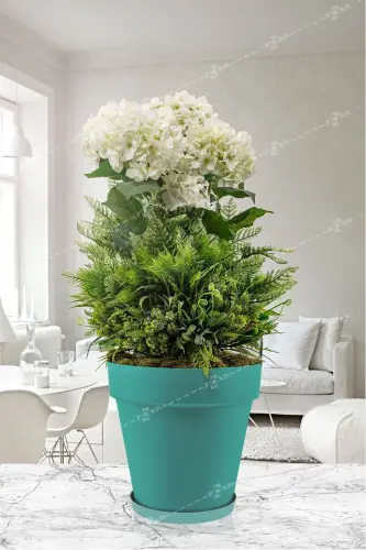 10 Liter Matte Green Color Saucered Grilled Decorative Plastic Pot Yalı No5 Ø28x26cm-10Lt Green 