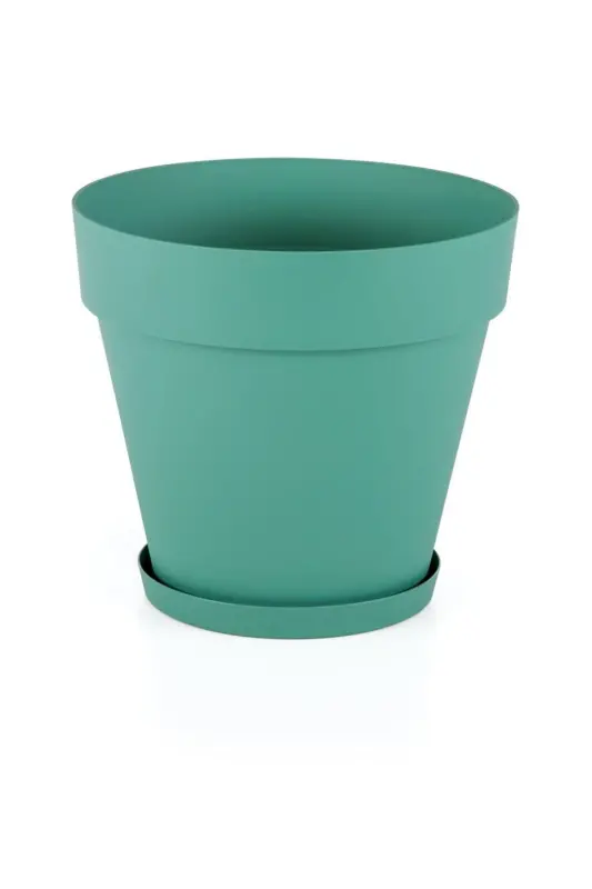 10 Liter Matte Green Color Saucered Grilled Decorative Plastic Pot Yalı No5 Ø28x26cm-10Lt Green - 2