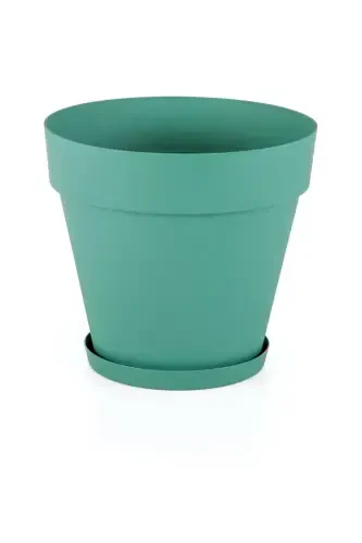 10 Liter Matte Green Color Saucered Grilled Decorative Plastic Pot Yalı No5 Ø28x26cm-10Lt Green - TOXA (1)