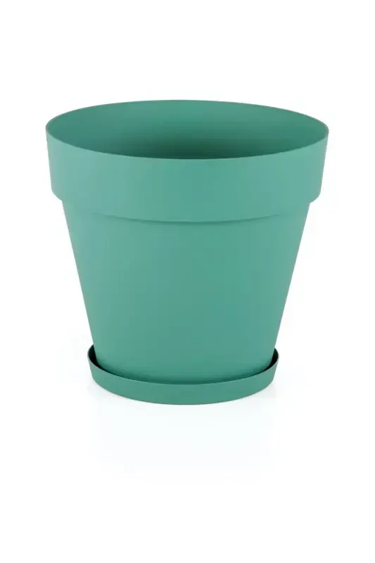 10 Liter Matte Green Color Saucered Grilled Decorative Plastic Pot Yalı No5 Ø28x26cm-10Lt Green - 2