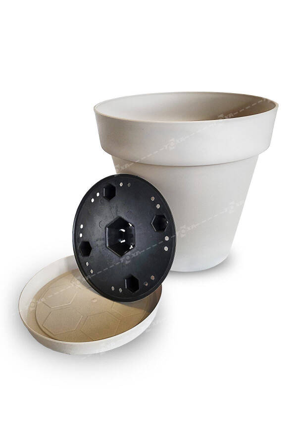 10 Liter Matte White Plate with Grill Decorative Plastic Insulation Flower Pot No. 5 Ø28x26cm - 9