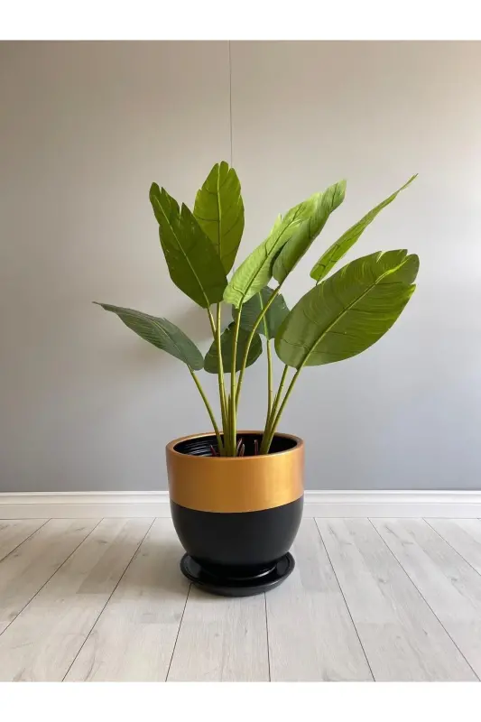 10-liter Pot with Saucer Diameter: 25cm x Height: 23cm Black Gold - Black-Gold - 5