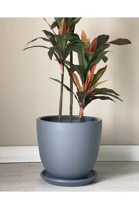 10 liter Pot with Saucer Diameter: 25cmx Height: 23cm Dark Smoke-Dark Smoke - 1