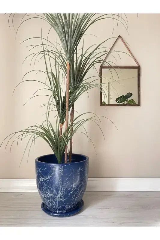 10 liter Pot with Saucer Diameter: 25cmx Height: 23cm Mia Night Blue Marble Patterned-Night Blue Marble Patterned - 2