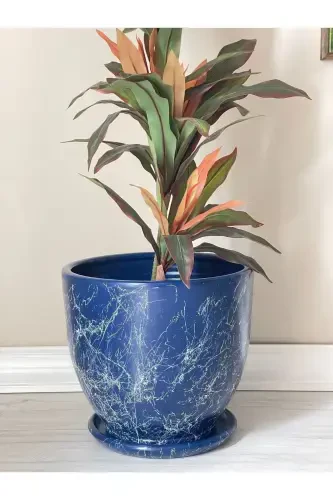 10 liter Pot with Saucer Diameter: 25cmx Height: 23cm Mia Night Blue Marble Patterned-Night Blue Marble Patterned - 3