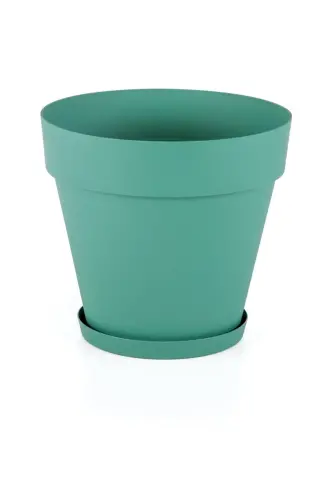 10 Litr Mat Yashil Rang Tabakli Izgarali Dekorativ Plastik Saksı Yalı No5 Ø28x26sm-10Lt Yashil - 2