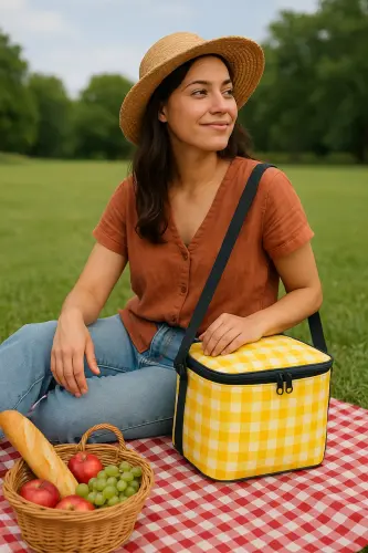 10 Litre Piknik Çantası Yemek Taşıma Termos Termal Beslenme Soğutucu - Sarı-Siyah - 3