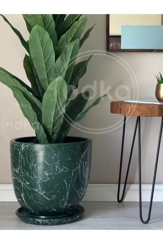 10 Litre Pot with Saucer Dia: 25cm x Height: 23cm Mia Dark Green Marble Pattern-Dark Green Marble Pattern - ODKA (1)