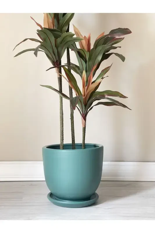 10 Litre Pot with Saucer Dia: 25cmx Height: 23cm Emerald Green-Emerald - ODKA