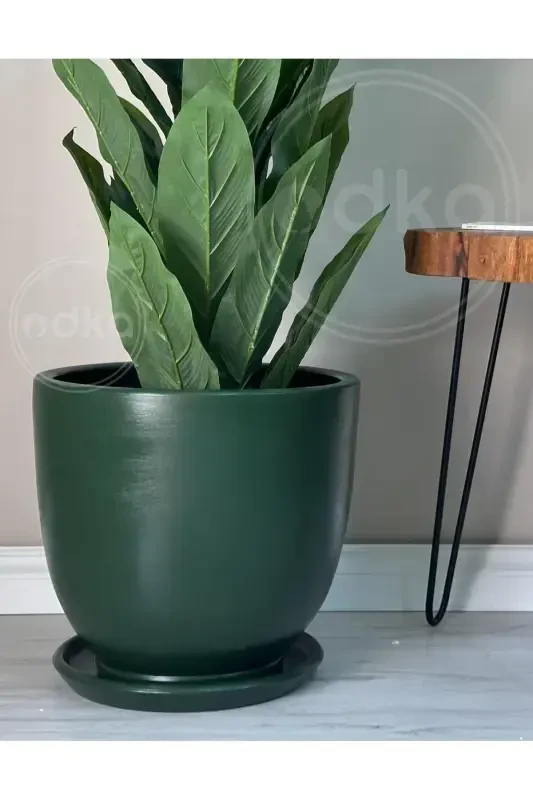 10 Litre Pot with Saucer Diameter: 25cm x Height: 23cm Dark Green-Dark Green - 1