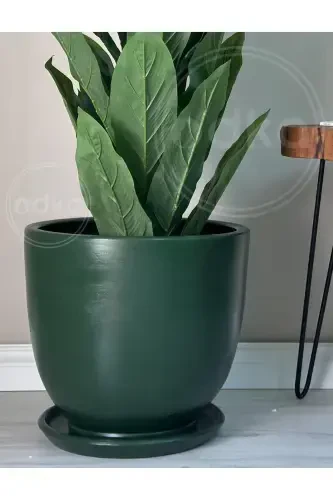10 Litre Pot with Saucer Diameter: 25cm x Height: 23cm Dark Green-Dark Green - ODKA (1)