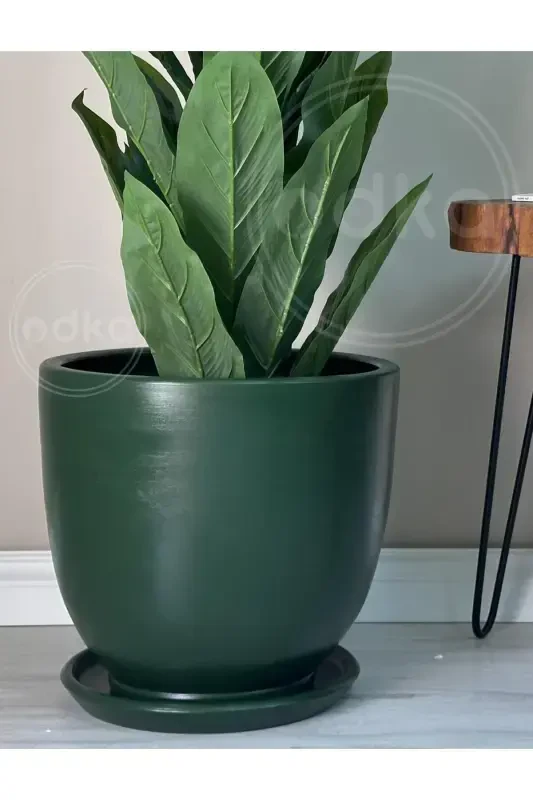 10 Litre Pot with Saucer Diameter: 25cm x Height: 23cm Dark Green-Dark Green - 2