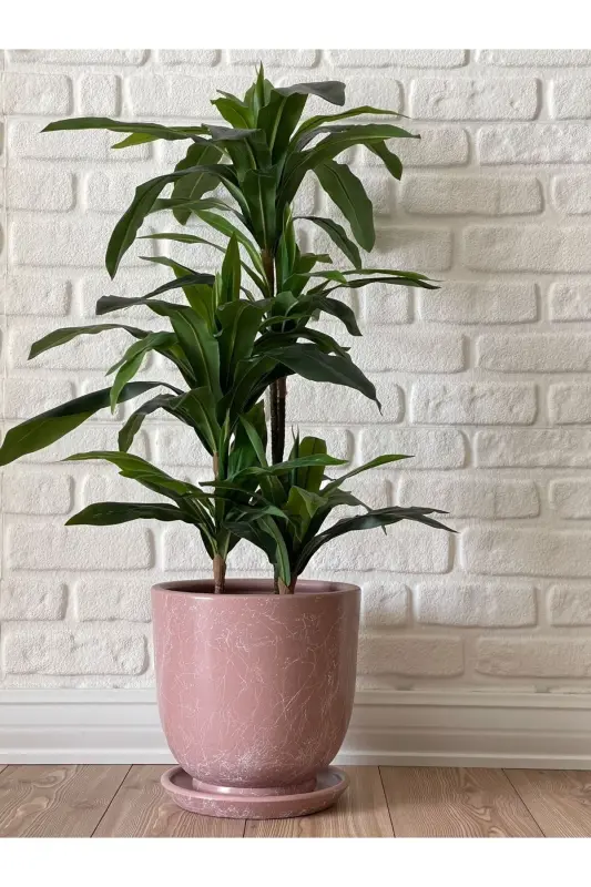 10 Litre Pot with Saucer Diameter: 25cm x Height: 23cm Mia Pink Marble Patterned - Powder Pink - 2