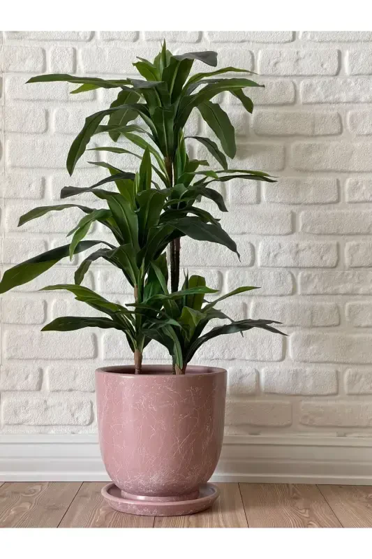 10 Litre Pot with Saucer Diameter: 25cm x Height: 23cm Mia Pink Marble Patterned - Powder Pink - 2