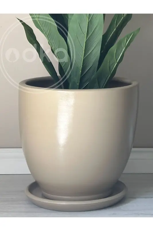 10 Litre Pot with Saucer Diameter: 25cmx Height: 23cm Beige-BEIGE - 2