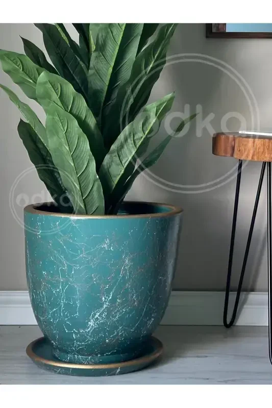 10 Litre Pot with Saucer Diameter: 25cmx Height: 23cm Lily Emerald Gold White-Emerald - ODKA