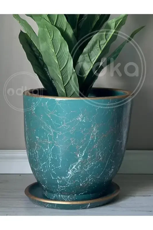 10 Litre Pot with Saucer Diameter: 25cmx Height: 23cm Lily Emerald Gold White-Emerald - 2