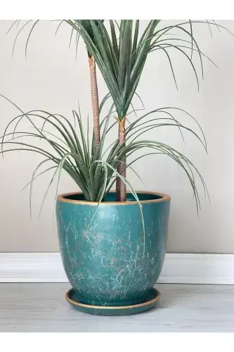 10 Litre Pot with Saucer Diameter: 25cmx Height: 23cm Lily Emerald Gold White-Emerald - 3