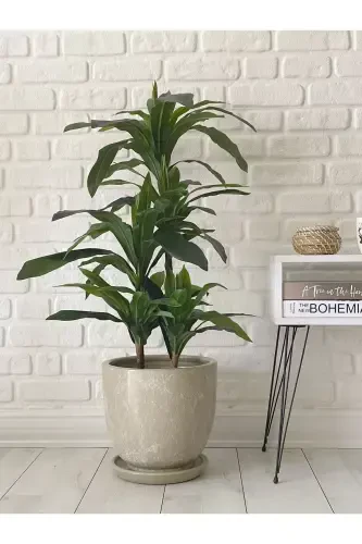 10litre Saksı Tabaklı Çap: 25cmx Yükseklik: 23cm Mia Taş Mermer Desenli-Taş Mermer Desenli - 3