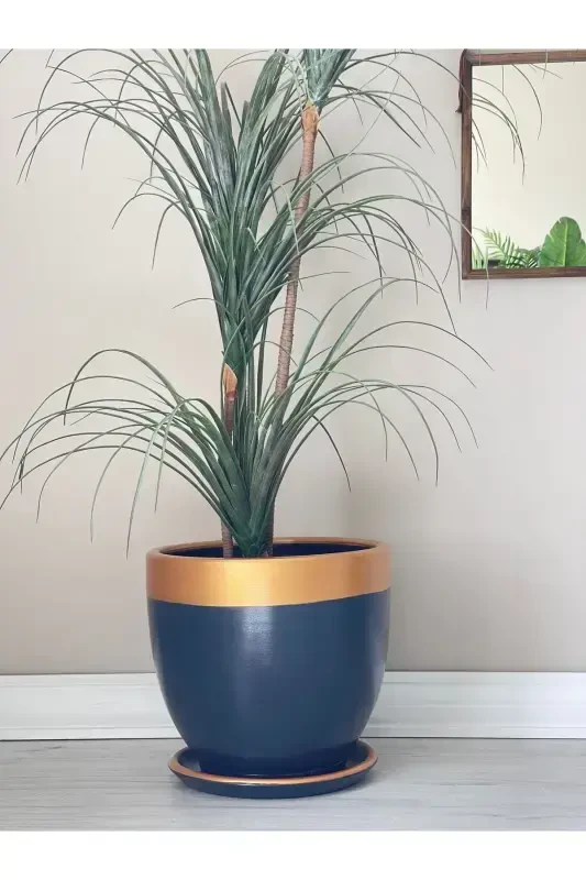 10litre Saksı Tabaklı Çap: 25cmx Yükseklik: 23cm Antrasit Gold-Antrasit - 3