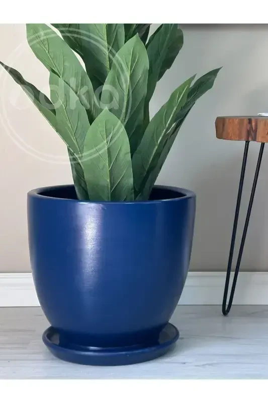 10litre Saksı Tabaklı Çap: 25cmx Yükseklik: 23cm Gece Mavisi-Gece Mavisi - 2
