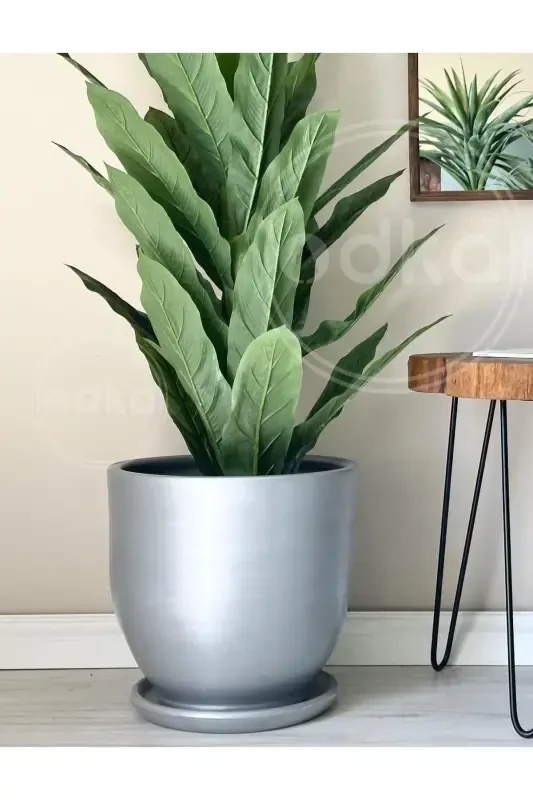 10litre Saksı Tabaklı Çap: 25cmx Yükseklik: 23cm Gümüş-Gümüş - 1