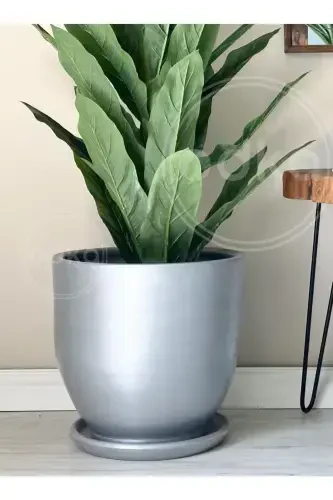 10litre Saksı Tabaklı Çap: 25cmx Yükseklik: 23cm Gümüş-Gümüş - 2
