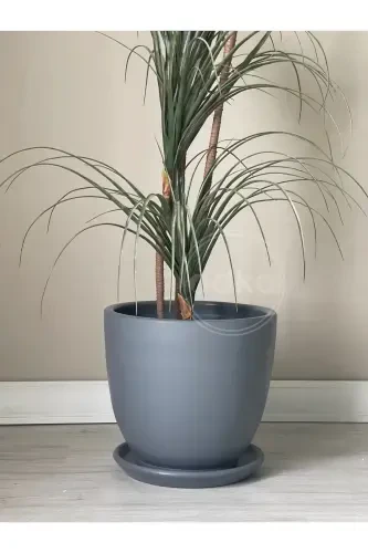 10litre Saksı Tabaklı Çap: 25cmx Yükseklik: 23cm Koyu Füme-Koyu Füme - 2